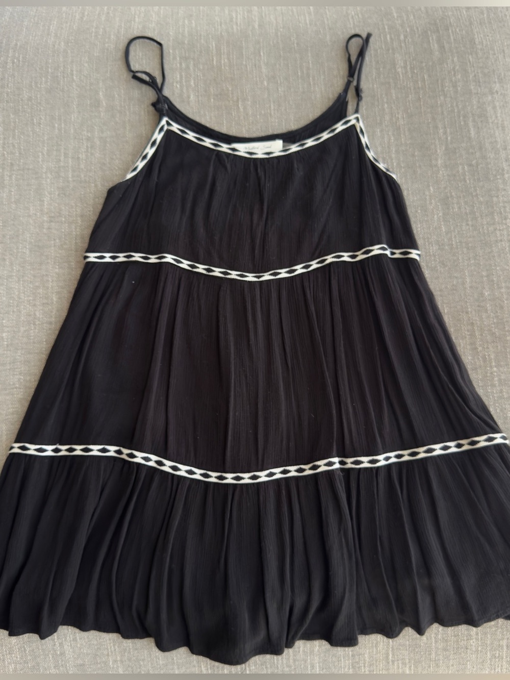 Mustard Seed Black Tiered Spaghetti-Strap Dress with White Trim Romper
